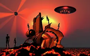 Searching: Robotic androids searching out scrap materials