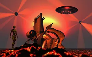 Searching: Robotic androids searching out scrap materials