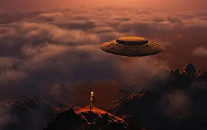 Loneliness: A robotic cyborg standing on a mountain ledge