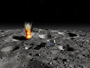 Probe: A robotic probe drills into the surface of an asteroid as a