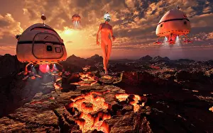 Probe: Robots and other machines mining on a volcnaic planet