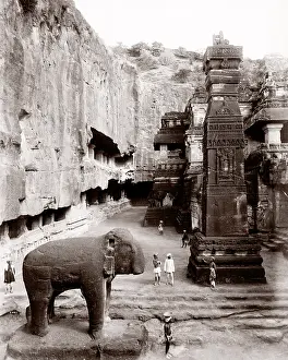 Ellora: Rock cut elephant, Ellora caves, India