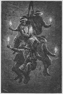 Lowered: Rock Salt: Miners being lowered down the shaft