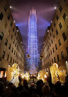 Bra001: Rockefeller Center at Night with Lit up Christmas Tree an