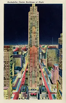 Rockefeller: Rockefeller City Building at night, New York City, USA