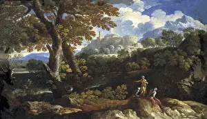 Salvator: Rocky landscape. 17th c. Work by the school of