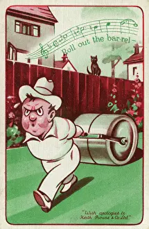 Efforts: Roll out the barrel, cartoon gardener rolling lawn