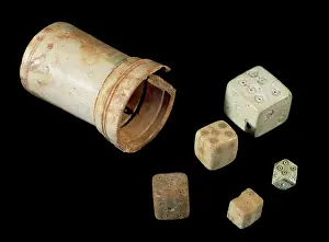 Merida: Roman Art. Board game. Cube and bone dice. National Museum o