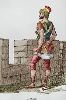 Centurion: Roman centurion. Engraving. Later colouration
