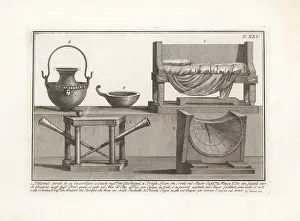 Ewer: Roman couch, sun dial, table, jar, and bathing cup