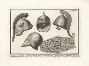 Pericles: Roman and Etruscan helmets and shield