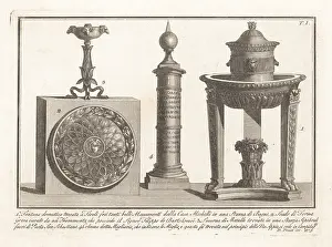 Greeks And Romans: Roman fountain, shield, torch, and milestone