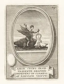 Roman God: Roman god Amor attacking a dolphin