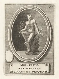 Caduceus: Roman god Mercury with caduceus and rooster