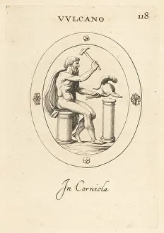 Corniola: Roman god Vulcan creating a helmet