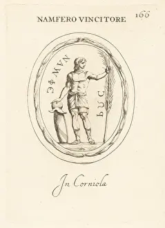 Corniola: Roman Murmillo gladiator with victory palm