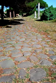 Suburb: Roman road with column, at Ostia Antica. This