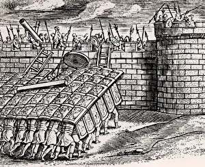 Thus: Roman soldier forming a tortoise with their