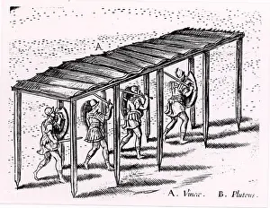 1605: Roman soldiers using a cat or protective covering