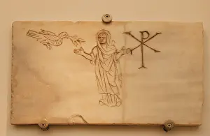 Olive: Roman tombstone with Christian iconography. Representation w