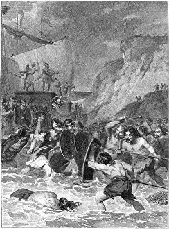 Shores: Roman troops under Julius Caesar landing on the