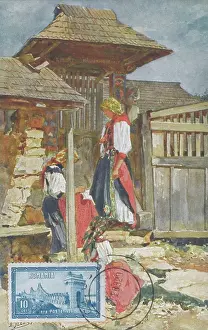 Headscarves: Romanian Women by village gate