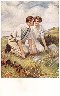 Underwood: Romantic Couple Kneeling on the grass with golf clubs