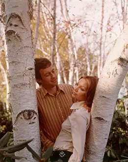 Aspen: Romantic Couple Leaning on Birch Tree Trunk Autumn