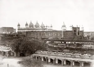 Masjid: Rooftop view of Jama Masjid, mosque, Agra, India, c.1880's
