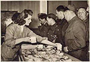 Cubitt: Rosalind Cubitt serving tea at Euston YMCA canteen, WWII