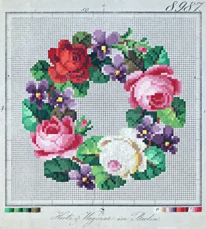 Afterwards: Rose and Pansy Wreath ' woolwork design