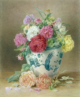 Hardwick: Roses ' in a blue and white vase