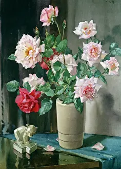 Byatt: Roses ' in ceramic vase