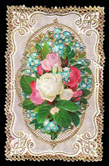 Forgetmenots: Roses and forgetmenots on a greetings card