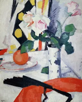 Peploe: Roses and Red Cloth with Black Fan