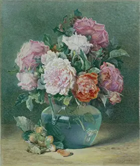 Hazelnuts: Roses ' Roses in a Blue Vase