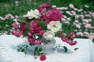 Nora: Roses on a Table ? in white vase on white cloth