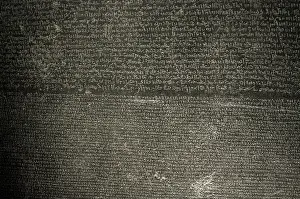 Languages: The Rosetta Stone. Demotic and Greek scripture