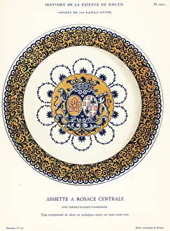 Auguste Le Brument: Round plate with coat of arms in central rosette, Rouen