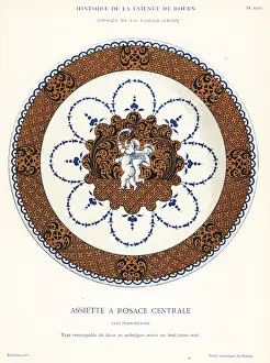 Auguste Le Brument: Round plate with cupids in central rosette, Rouen