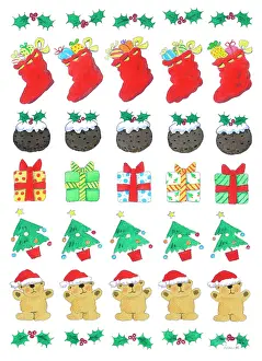 Teddies: Rows of Christmas things