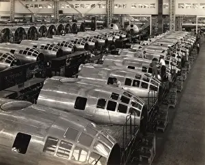 Kansas: Two rows of nose sections of Boeing B-29s