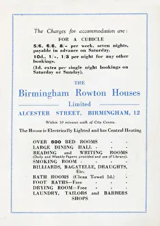 Rowton: Rowton House, Birmingham Charges