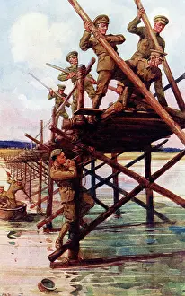 Khaki: Royal Engineers building a Trestle Bridge, WW1