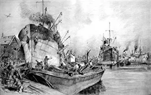 Drafted: Royal Engineers unloading ships at Surrey Docks, London