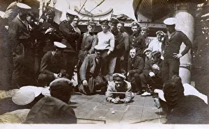 Royal Navy sailors playing games on deck