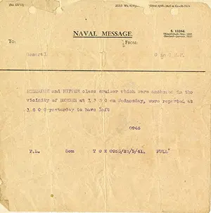 Typewritten: Royal Navy typewritten message, WW2