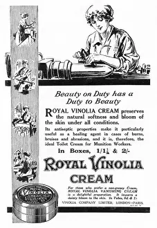 Lotion: Royal Vinolia Cream advertisement, 1918