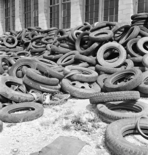 Recycled: Rubber tires gathered to be recycled in ?