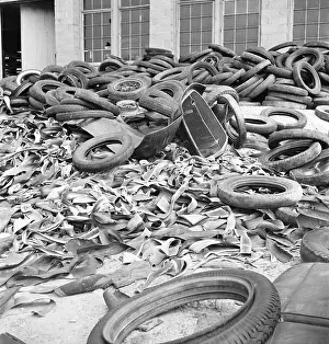 Rationed: Rubber tires gathered to be recycled in ?